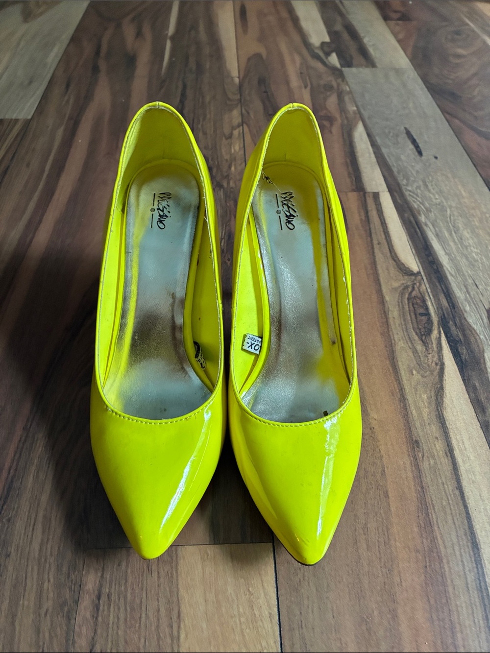 Neon Yellow Patent Pointed-Toe Pumps